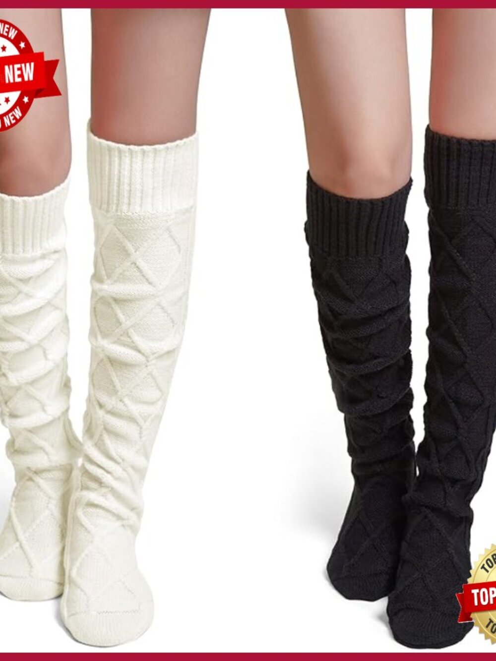Thigh High Cable Knit Socks for Women, Over the Knee Boot Socks, Winter Leg